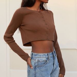 John Galt Athelia Lightweight Cropped Brown Sweater